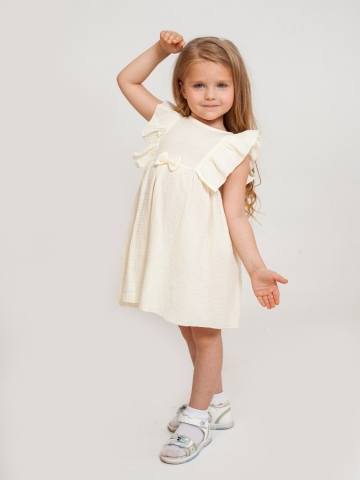 Купить 322-СЛ. Платье из муслина детское, хлопок 100% сливочный, р. 74,80,86,92 в Махачкале
