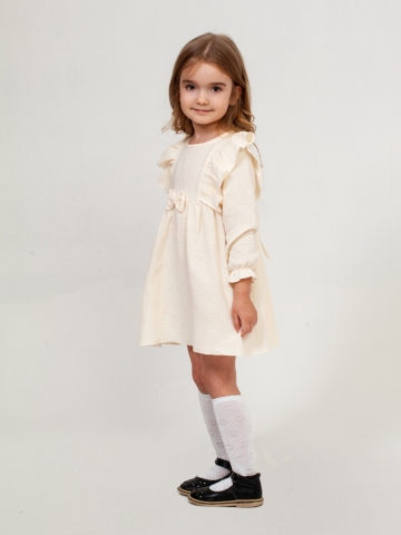 Купить 321-СЛ. Платье из муслина детское, хлопок 100% сливочный, р. 74,80,86,92 в Махачкале